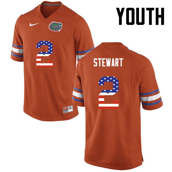 Florida Gators Youth #2 Brad Stewart College Football USA Flag Fashion Orange